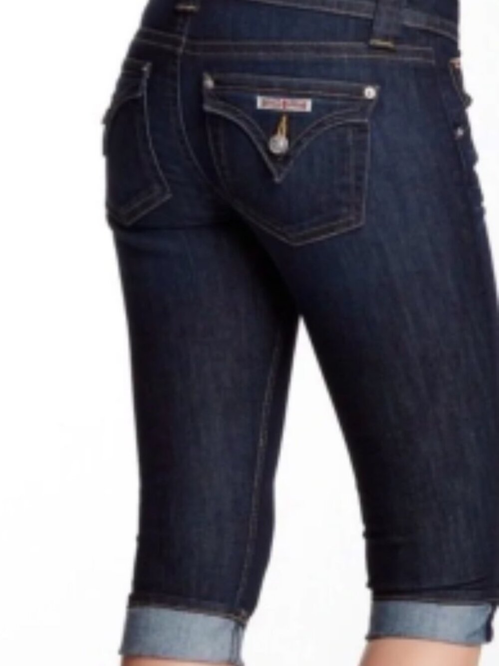 Like New Hudson MALIBU CAP CUFFED Dark Wash Jeans Capri Below Knee 30 Blue